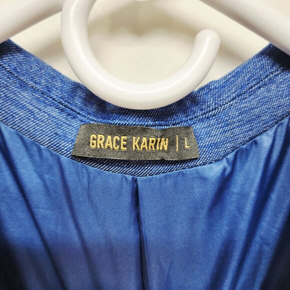 Grace Karin Mens Size Large Blue Blazer Jacket With Pockets & Lining New - Picture 2 of 9